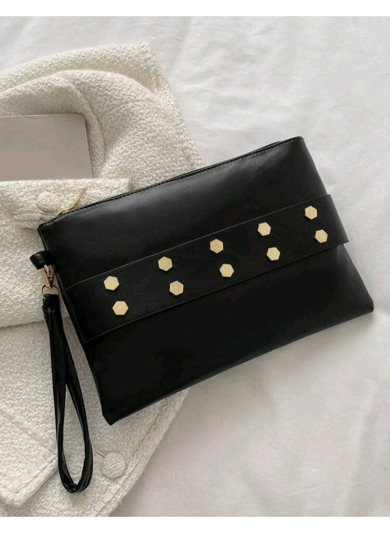 Shein Women's Vintage Clutch Purse,Fashionable Solid Color Rivet Clutch - Image 1
